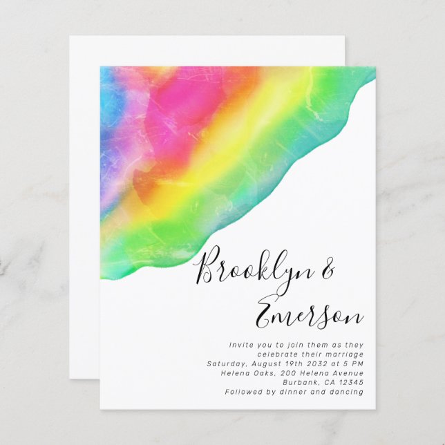 Budget Rainbow Gay Wedding Invitation (Front/Back)