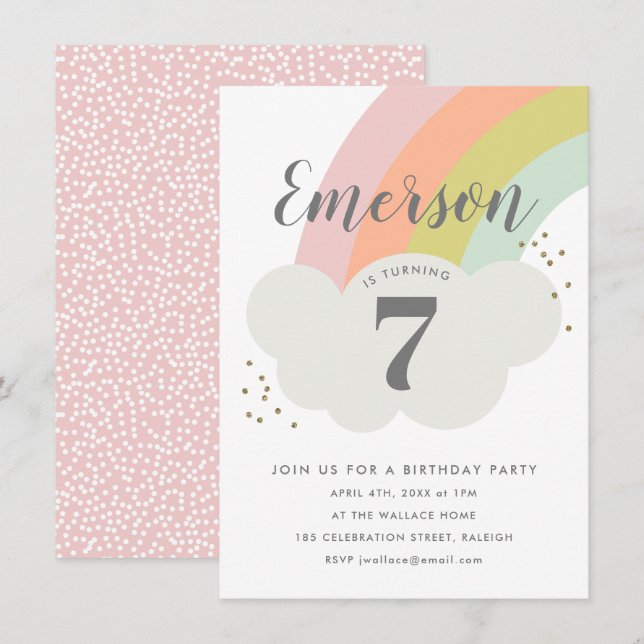 Budget Rainbow Kids Birthday Party Invitation (Front/Back)