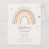 Budget Rainbow Stars Birthday Party Invitation