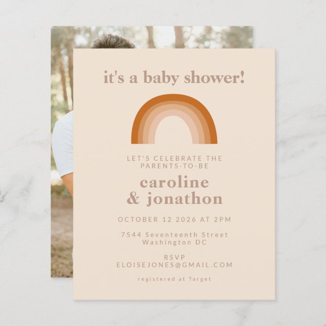 Budget Rainbow Terracotta Baby Shower Photo Invite (Front/Back)