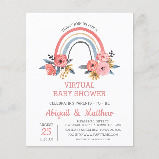 BUDGET Rainbow Virtual Baby Shower Invitation  Flyer (Front)