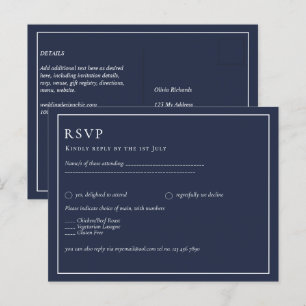 BUDGET RAVP Navy Blue Monochrome WEDDING Postcard