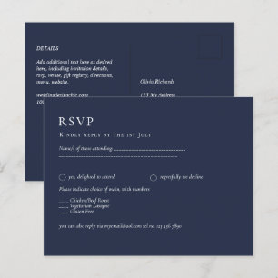 BUDGET RAVP Navy Blue Monochrome WEDDING Postcard
