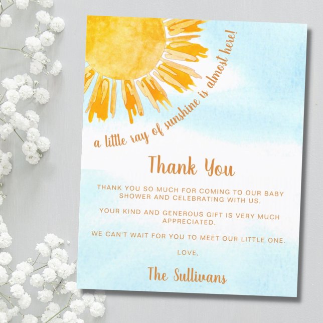 Budget Ray Of Sunshine Baby Shower Thank You (Creator Uploaded)