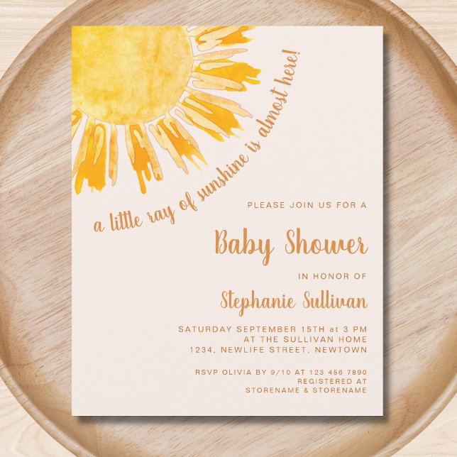 Budget Ray of Sunshine Boho Baby Shower Invitation (Creator Uploaded)