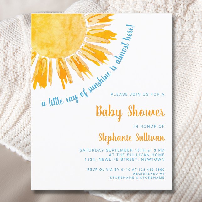 Budget Ray of Sunshine Boy Baby Shower Invitation (Creator Uploaded)