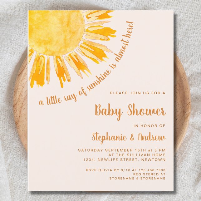 Budget Ray of Sunshine Couples Baby Shower Invite (Creator Uploaded)