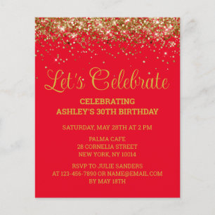Budget Red and Gold 30th Birthday Party Invitation