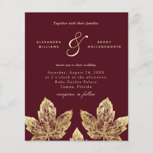 Budget Red And Gold Rustic Leaves Wedding Invite