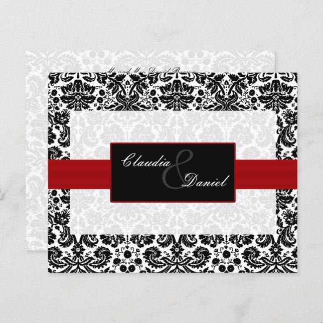Budget Red Black Damask Wedding Invitation (Front/Back)