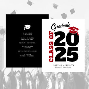Budget Red Black Retro Graduation Announcement