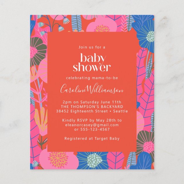 Budget Red Boho Floral Stylish Baby Shower Invite (Front)