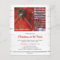 Budget Red Christmas Barn Holiday Party Invite