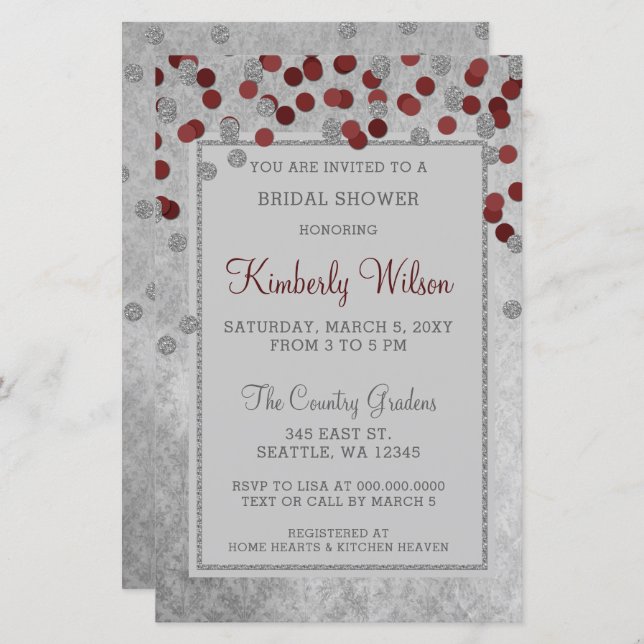 Budget Red Confetti Bridal Shower Invitation (Front/Back)