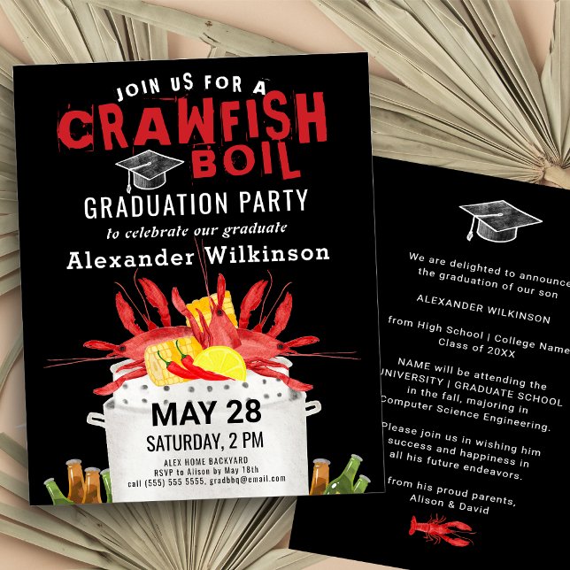 BUDGET Red Crawfish Boil GRAD Party Invitation (Creator Uploaded)