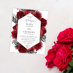 Budget Red Floral & Black Wedding Flyer