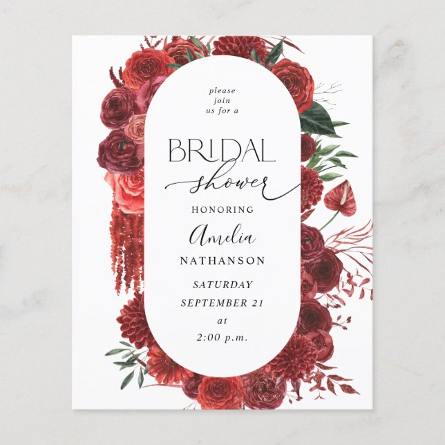 Budget Red Floral Bridal Shower  Flyer (Front)