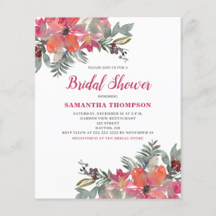 Budget Red Floral Bridal Shower Invitation
