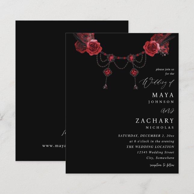 Budget Red Floral & Crystal Wedding - Black (Front/Back)