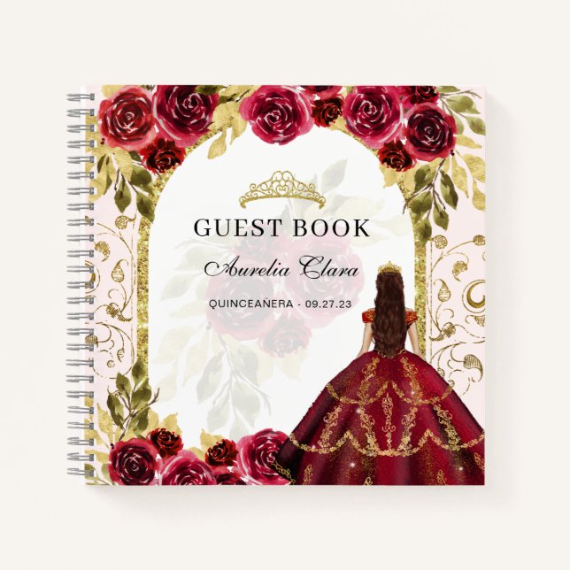 Budget Red Floral Quinceañera Guest Book (Front)