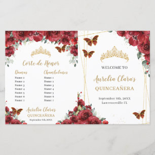 Budget Red Floral Quinceanera Order Events Program