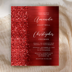 Budget Red Glam Glitter Wedding Invitation
