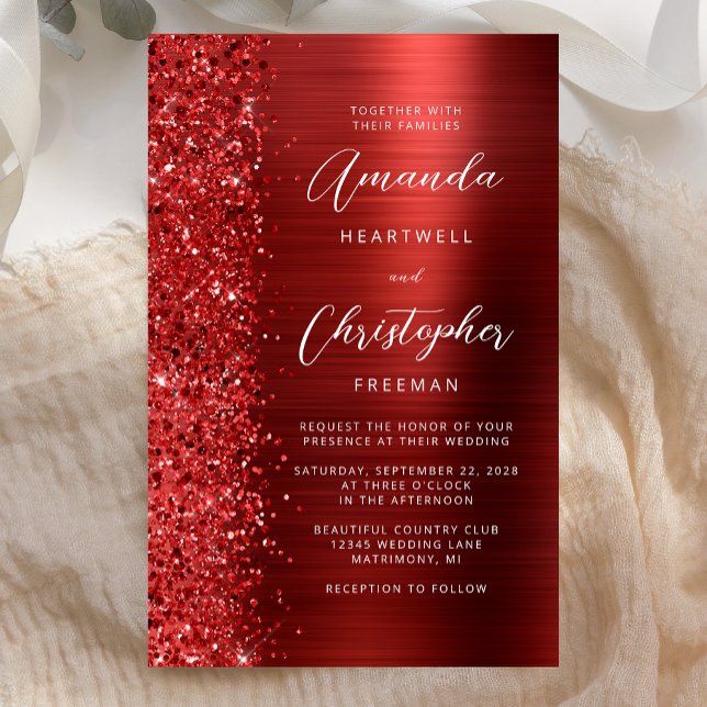 Budget Red Glam Glitter Wedding Invitation (Creator Uploaded)