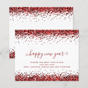 Budget Red Glitter Borders Happy New Year Card