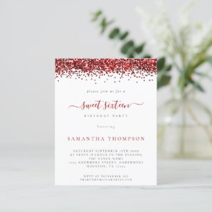 Budget Red Glitter Sweet Sixteen Invitation