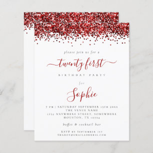 Budget Red Glitter Twenty First Party Invitation
