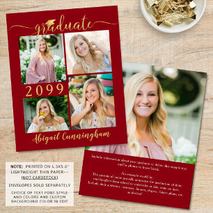 Budget Red Gold 5 Photo Graduate Announcement