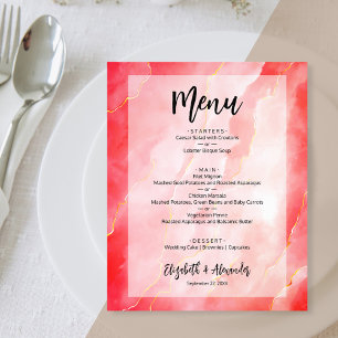 Budget Red Gold Marble Wedding Menu Flyer