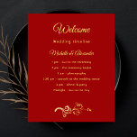 Budget red gold wedding program details<br><div class="desc">A red coloured background decorated with golden florals,  swirls. Personalise and add your names and wedding details. Golden coloured letters.  If you have more text it's possible to reduce the line space,  and add text on the back.</div>