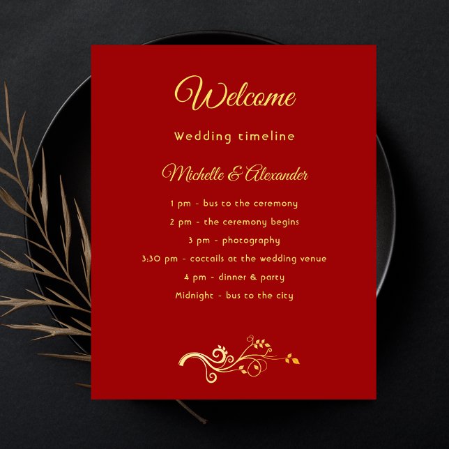Budget red gold wedding program details (Creator Uploaded)