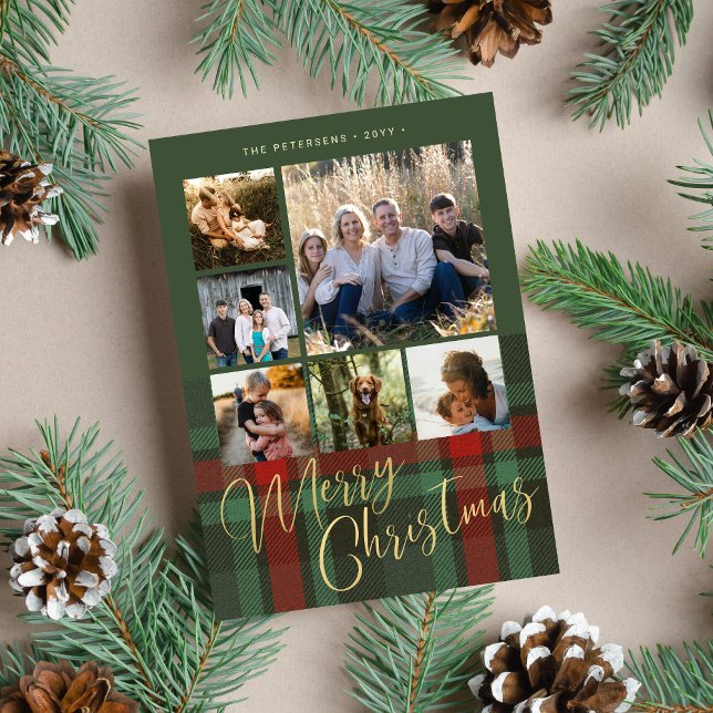 Budget red green plaid multiphoto Merry Christmas  (Creator Uploaded)