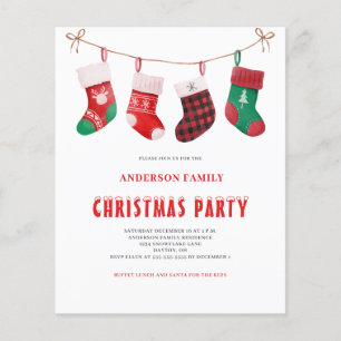 Budget Red Green Stocking Christmas Invitation
