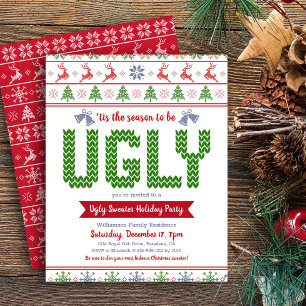 Budget Red Green Ugly Sweater Holiday Party Invite