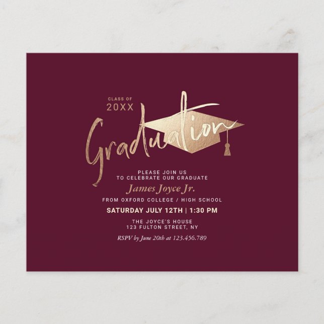 Budget Red Minimal Graduation Party Invitations Flyer (Front)