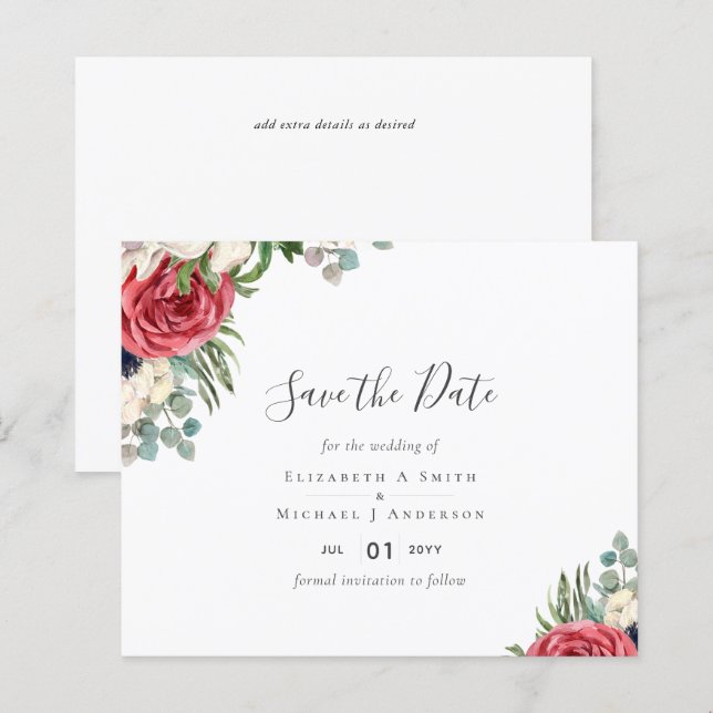 BUDGET Red Navy Floral Eucalyptus Greenery Wedding (Front/Back)
