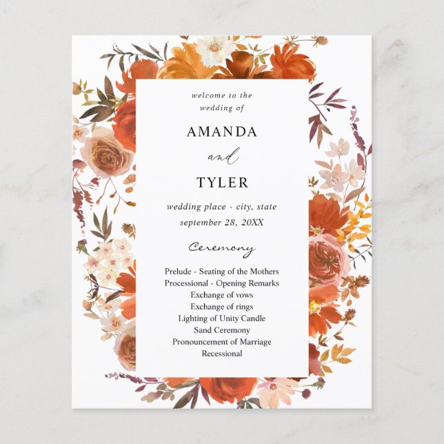 Budget Red & Orange Floral Wedding Ceremony Flyer (Front)