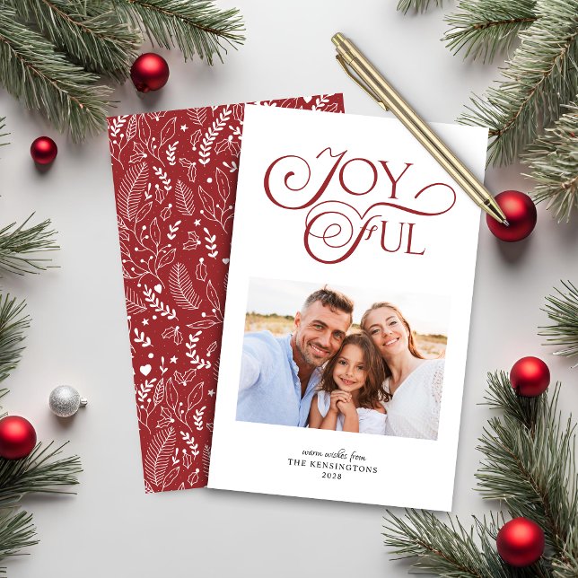 Budget Red Pattern Joyful Christmas Holiday Photo (Budget Red Pattern Joyful Christmas Holiday Photo Card)
