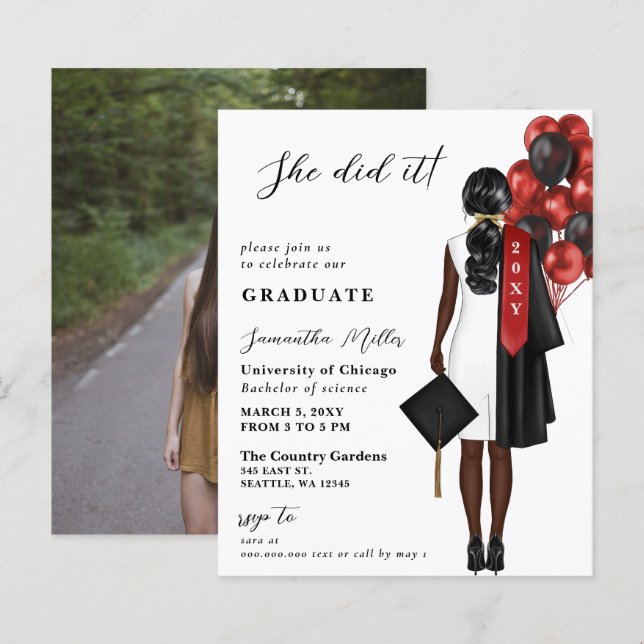 Budget Red Photo She Did It Graduation (Front/Back)