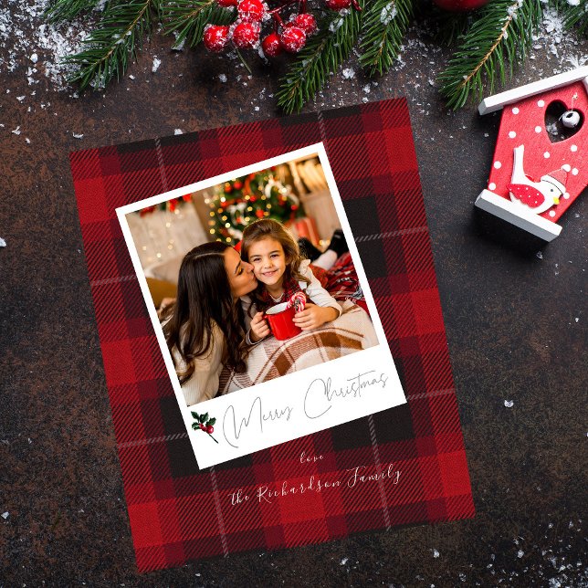 Budget Red Plaid Instant Photo Merry Christmas Flyer (Creator Uploaded)