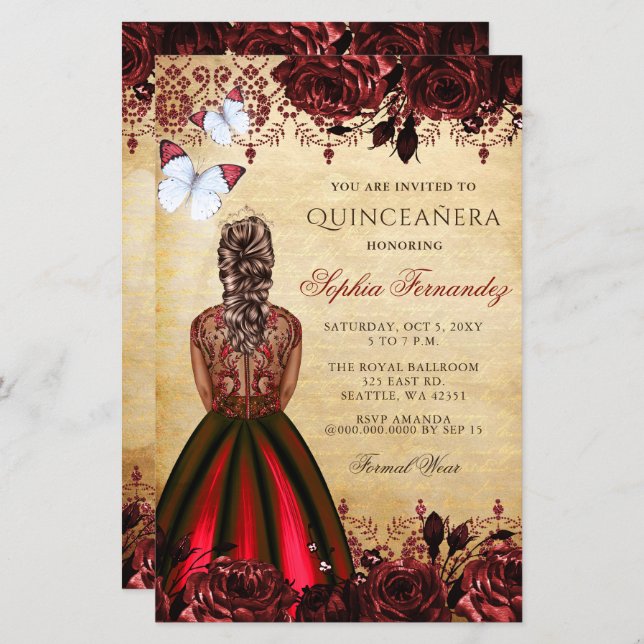Budget Red Princess Quinceañera Invitation (Front/Back)