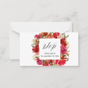 Budget Red Rose & Pink Floral 2SM Meal RSVP Card