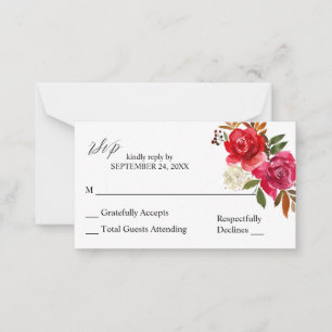 Budget Red Rose & Pink Floral 2SM No Meal RSVP Not Card