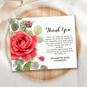Budget Red Rose Sympathy Funeral Thank You Card