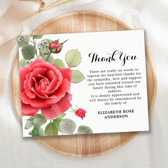 Budget Red Rose Sympathy Funeral Thank You Card (Creator Uploaded)