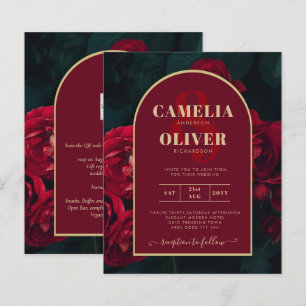 BUDGET Red Roses ForestGreen Winter Wedding INVITE