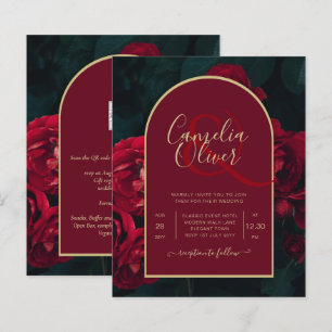 BUDGET Red Roses ForestGreen Winter Wedding INVITE